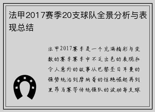 法甲2017赛季20支球队全景分析与表现总结
